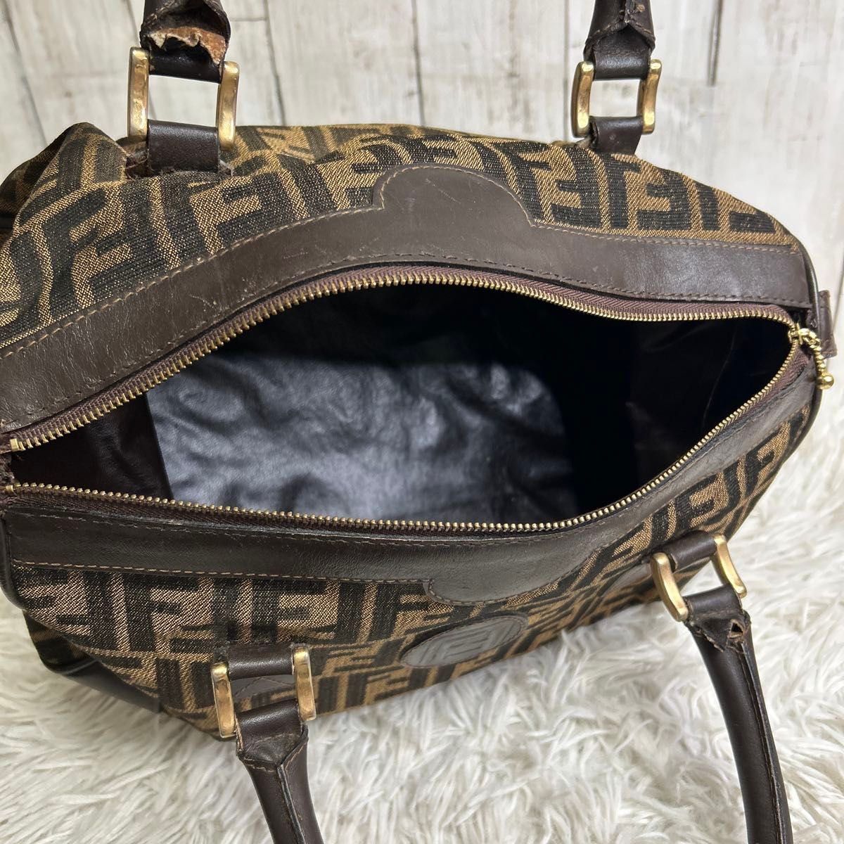 FENDI ヴィンテージ ハンドバッグ ズッカ ブラウン キャンバス ロゴ
