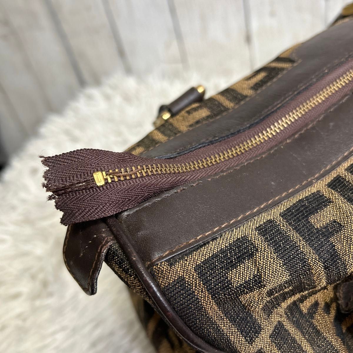 FENDI ヴィンテージ ハンドバッグ ズッカ ブラウン キャンバス ロゴ