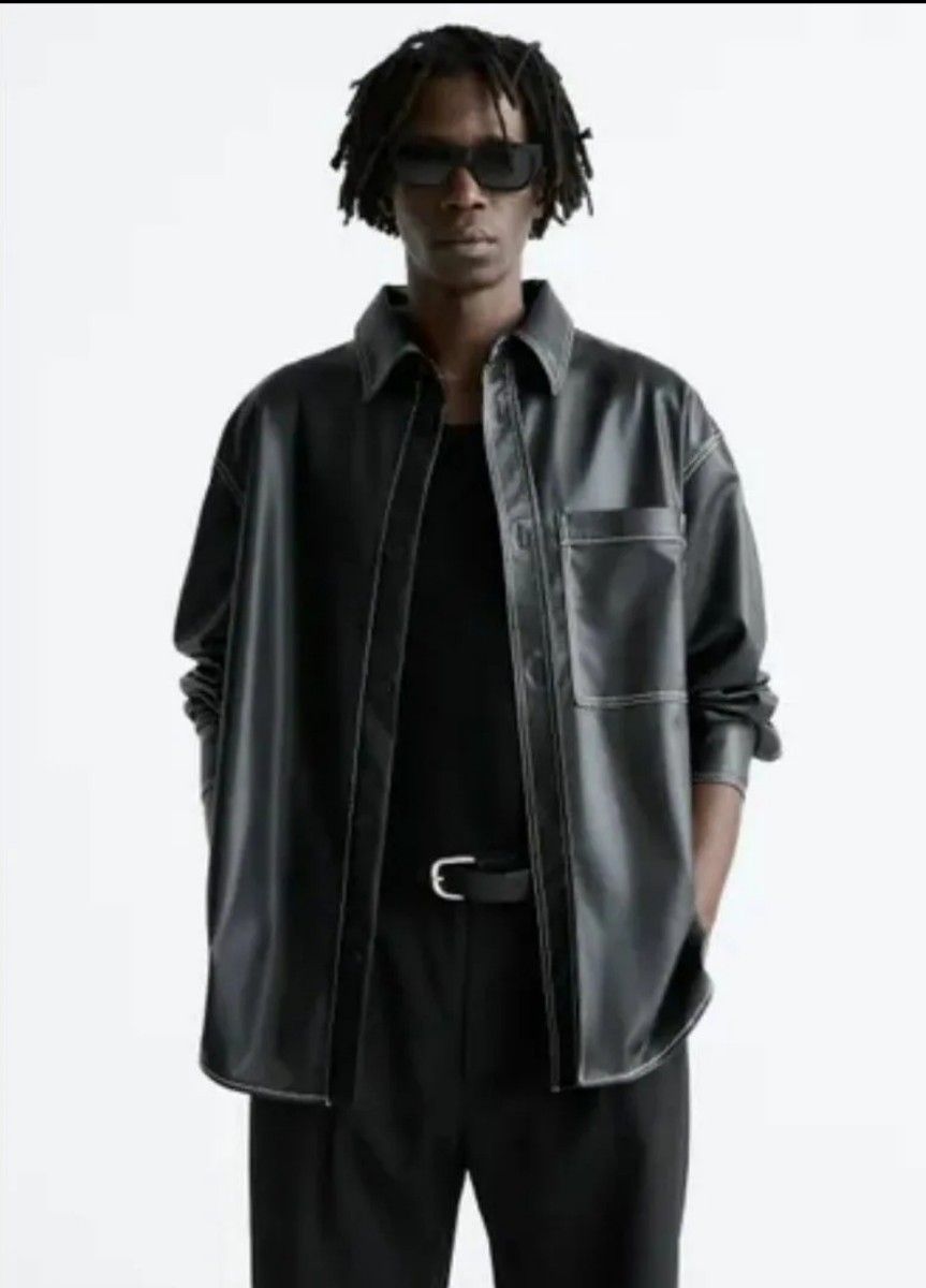 トップステッチ フェイクレザーシャツジャケット L サイズ ザラ ZARA