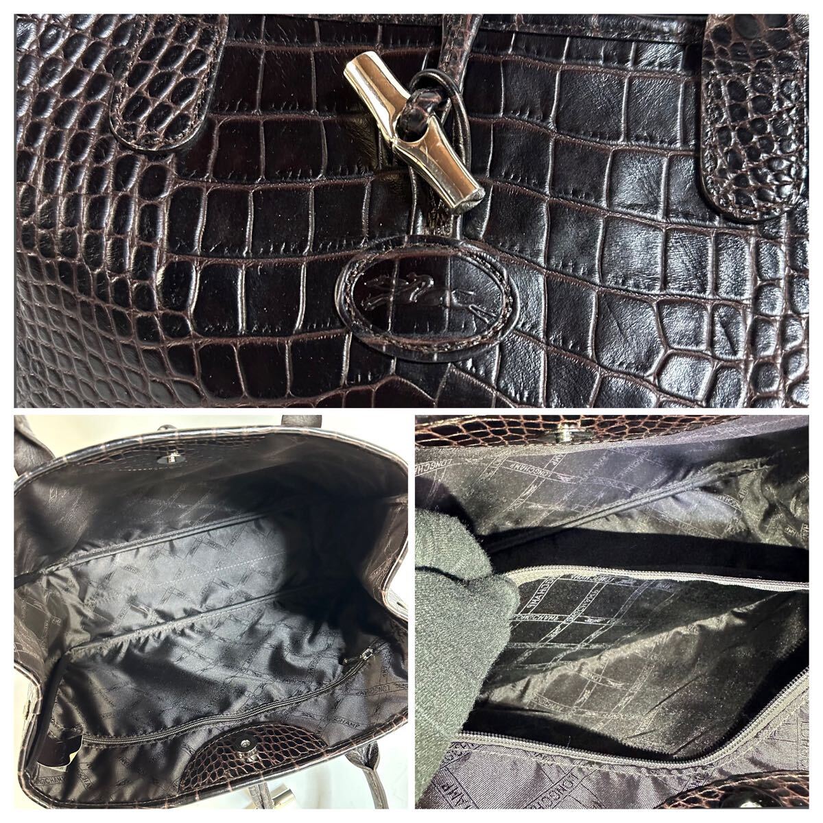 美品】LONGCHAMP ロンシャン ロゾ クロコ 型押し トートバッグ