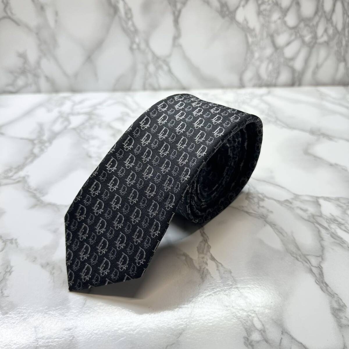 極美品 現行タグ 定番 DIOR ネクタイ シルク100% オブリーク DIORロゴ