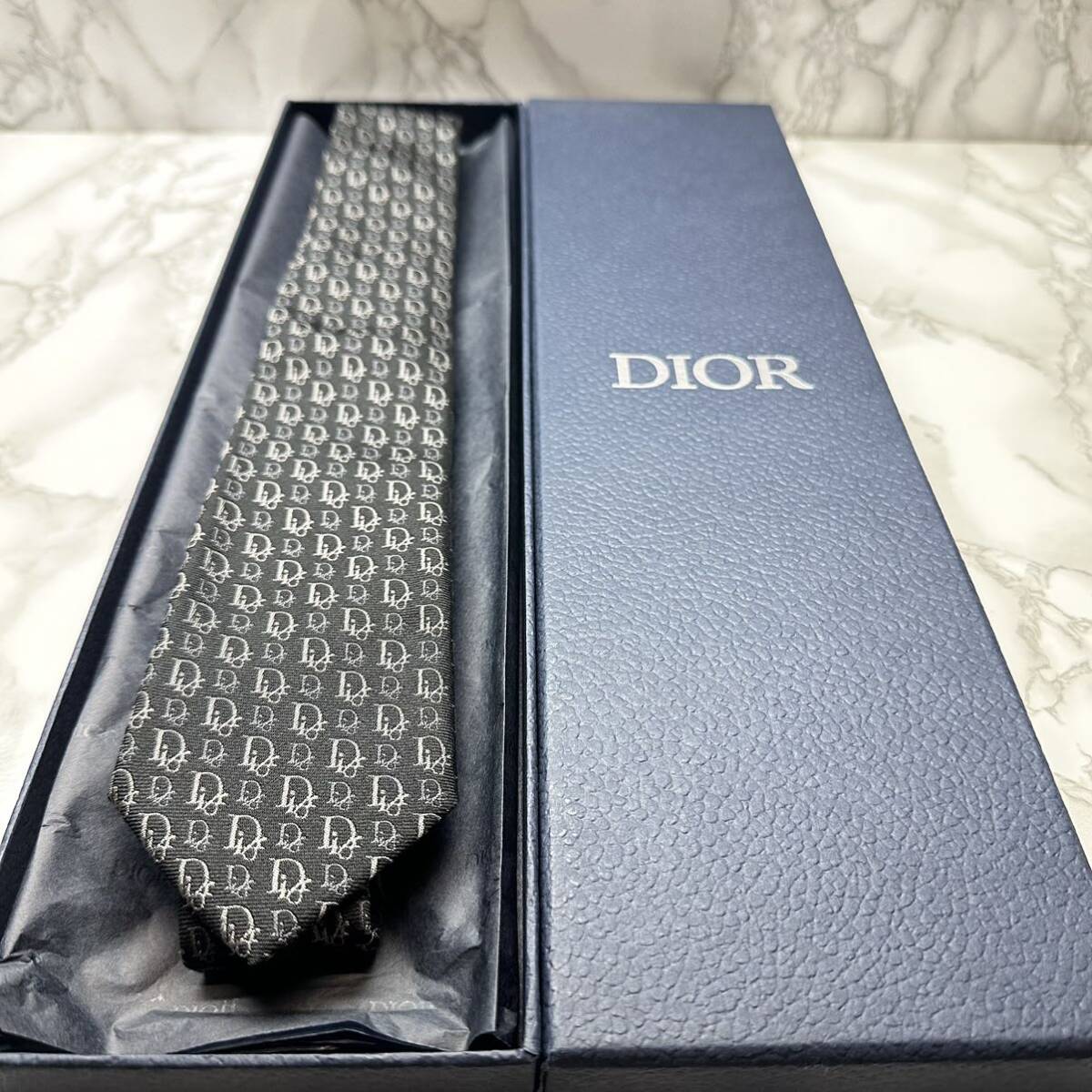 極美品 現行タグ 定番 DIOR ネクタイ シルク100% オブリーク DIORロゴ