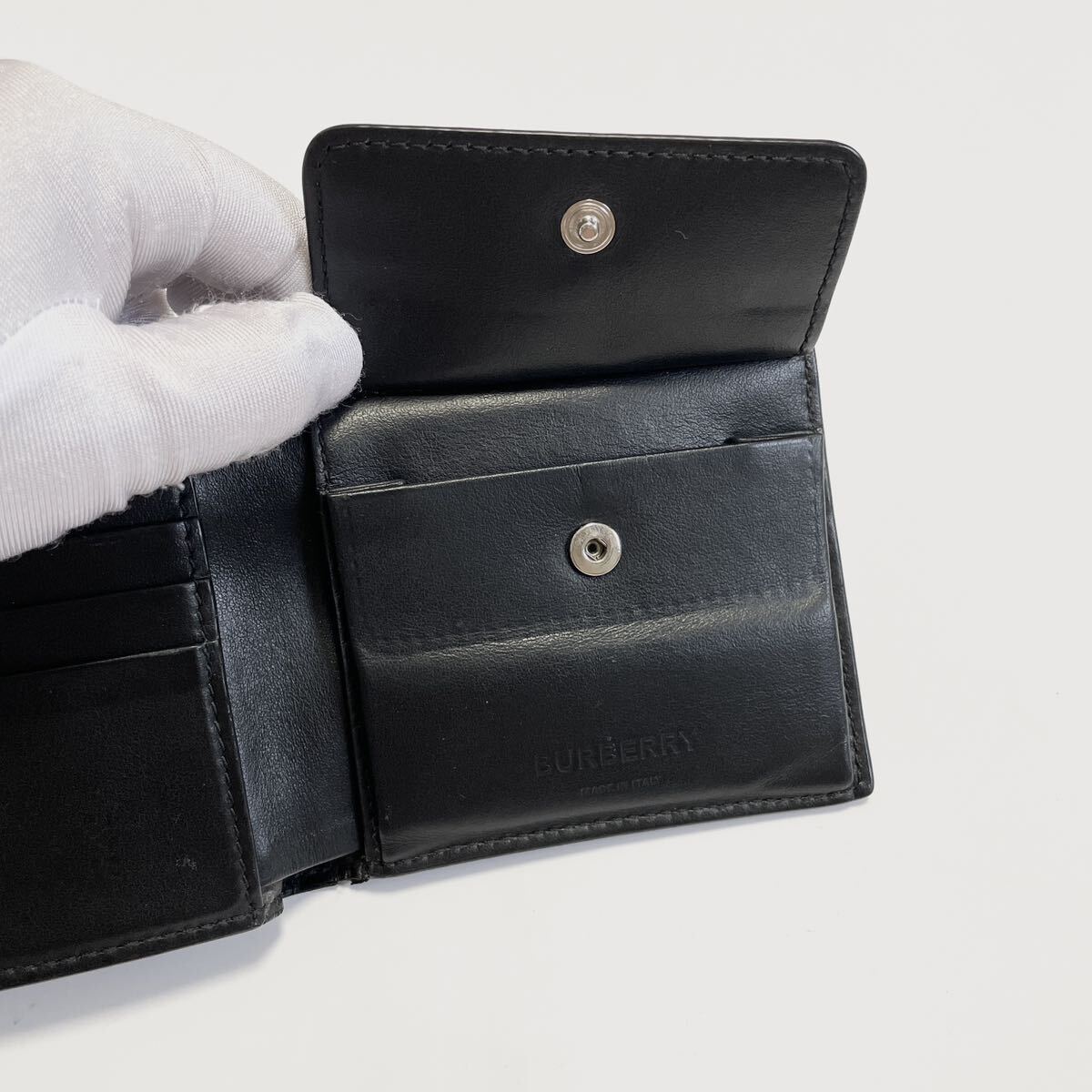 BURBERRY バーバリー TB 総柄 型押し 二つ折り 財布 レザー ブラック