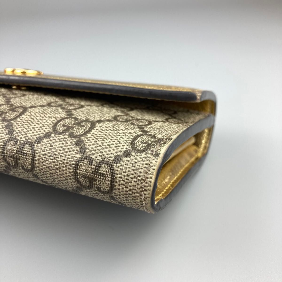 限定品 GUCCI グッチ 長財布 レザー GG マーモント ゴールド
