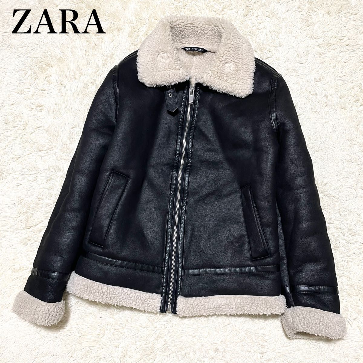美品】ZARA ザラ フェイクムートンジャケット フライトジャケット B-3