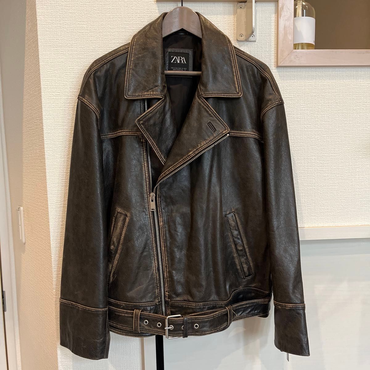 Zara ヴィンテージ レザーライダースジャケット 水牛革 M｜Yahoo