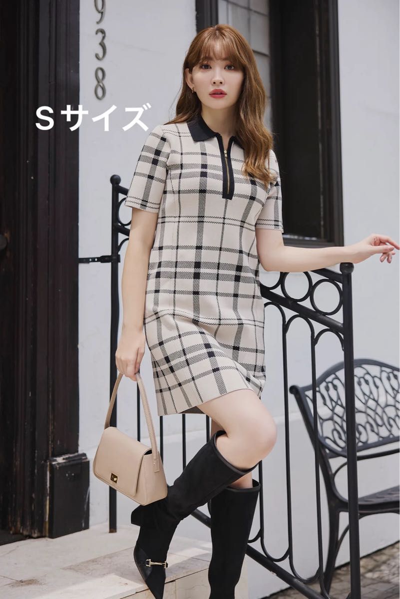 新品 her lip to Trois Logo Knit Mini Dress チェック ニット ミニ