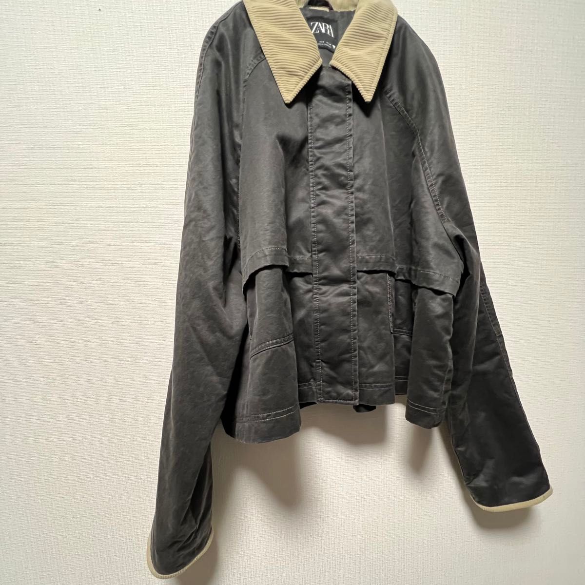 ZARA ザラ コントラストカラーワックスジャケット ショート丈アウター