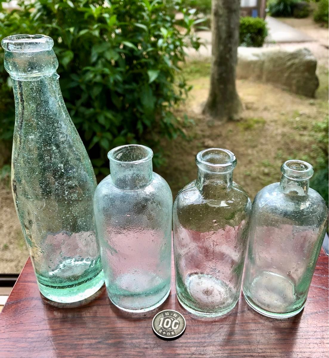ガラス瓶 気泡 ゆらゆらガラス レトロ瓶 一輪差し 昭和レトロ