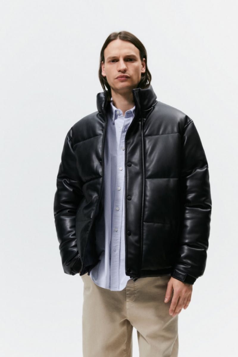 ZARA フェイクレザー ダウンジャケット L ブラック｜Yahoo!フリマ（旧