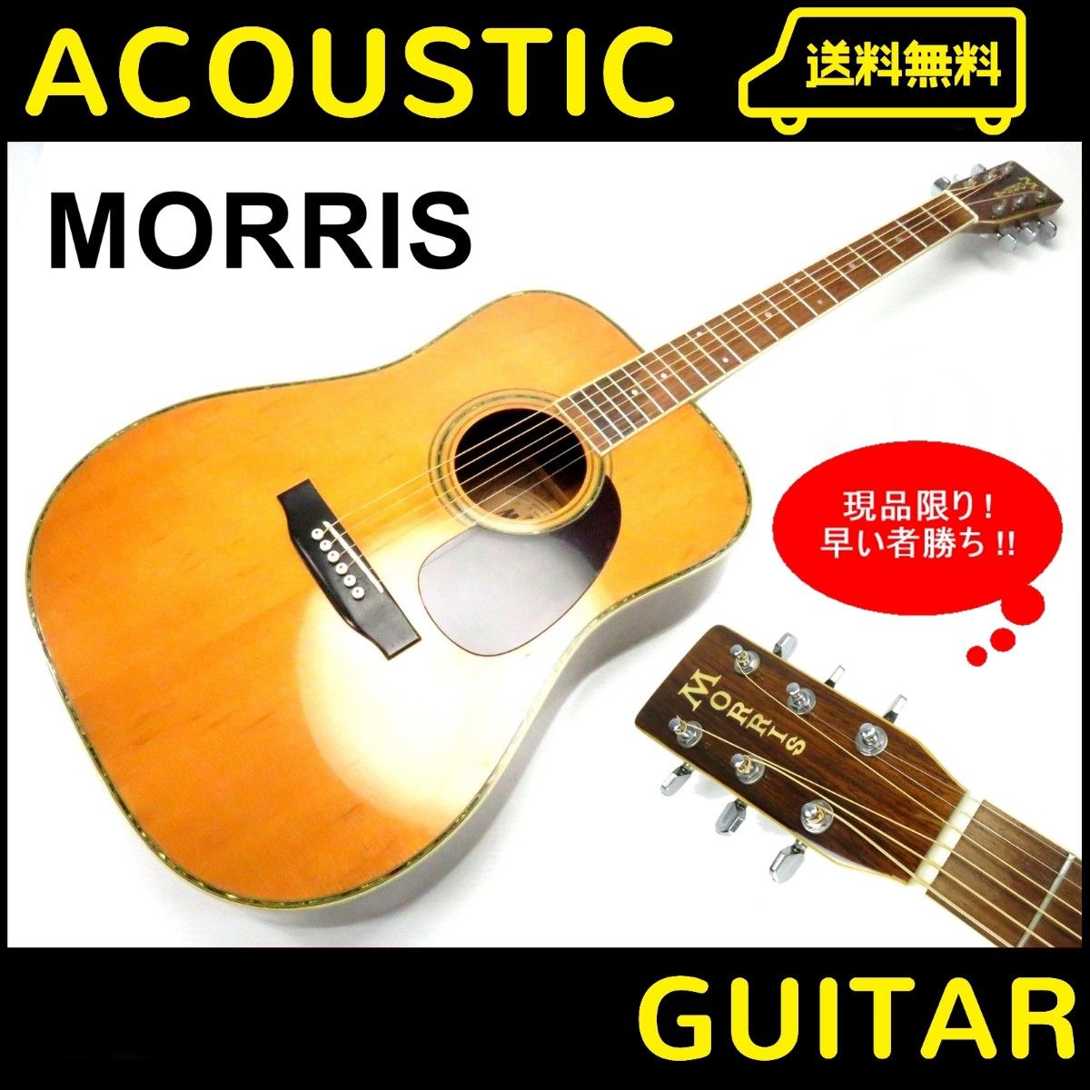 音出しOK Morris モーリス 縦ロゴ W-35 ピックアップ追加 エレアコ