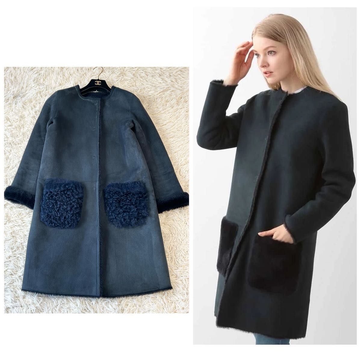 タラジャーモン 定価19万 高級 リバーシブルムートンコート ネイビー