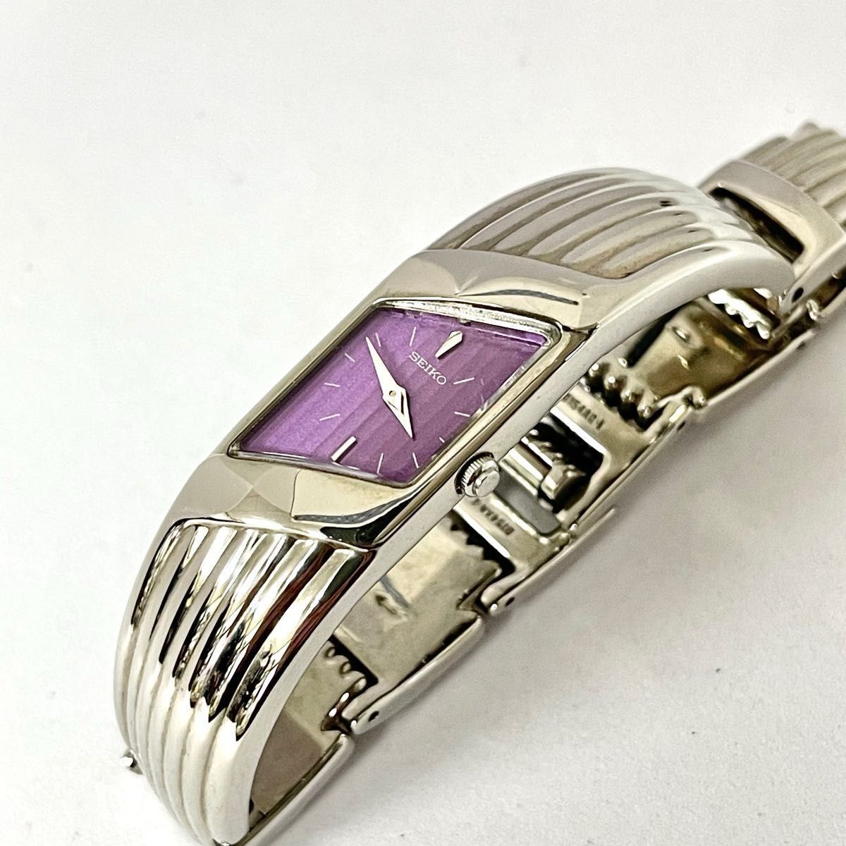 稼働 美品 SEIKO リボリ バングルウォッチ シルバー パープル 重厚感