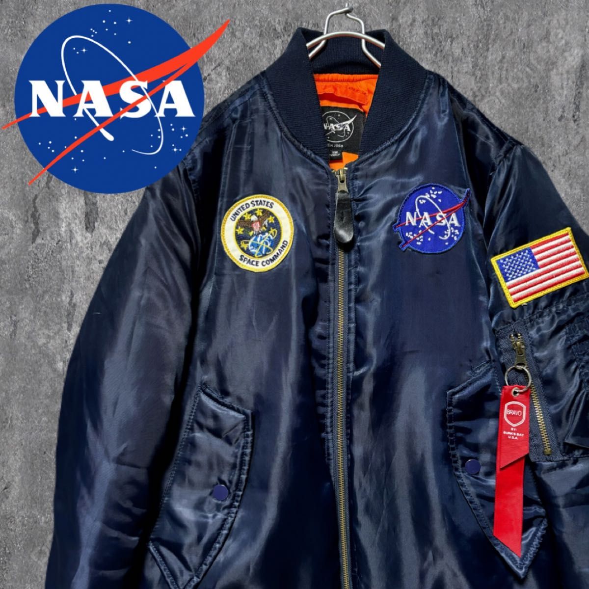希少】NASA MA-1 フライトジャケット 刺繍 ワッペン 星条旗 アポロ