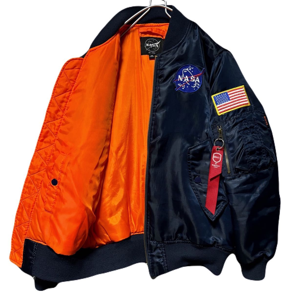 希少】NASA MA-1 フライトジャケット 刺繍 ワッペン 星条旗 アポロ