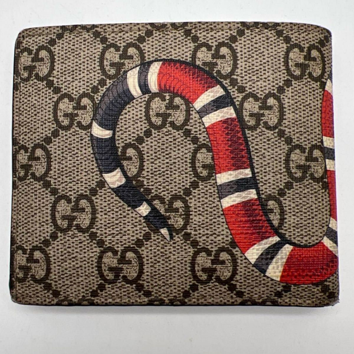 鑑定済み GUCCI(グッチ) キングスネーク プリント 二つ折り財布 蛇