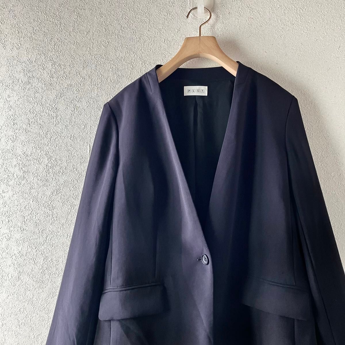 プラステ PLST ノーカラージャケット カラーレス ジャケット ネイビー