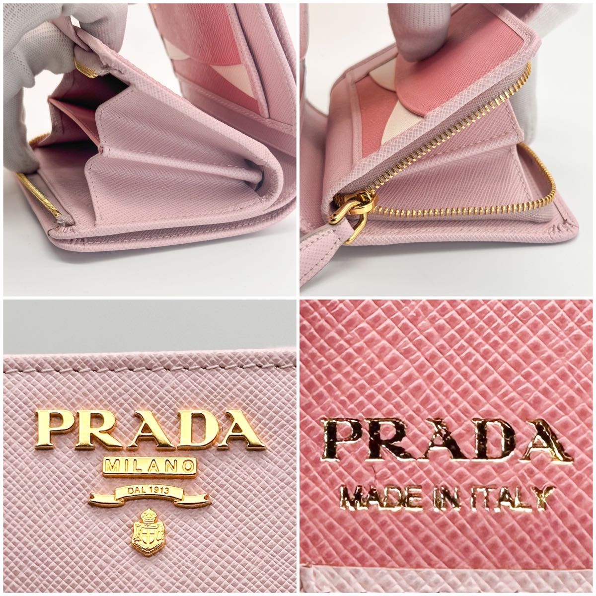 PRADA プラダ 二つ折り財布 ピンク サフィアーノ コンパクト ミニ 二