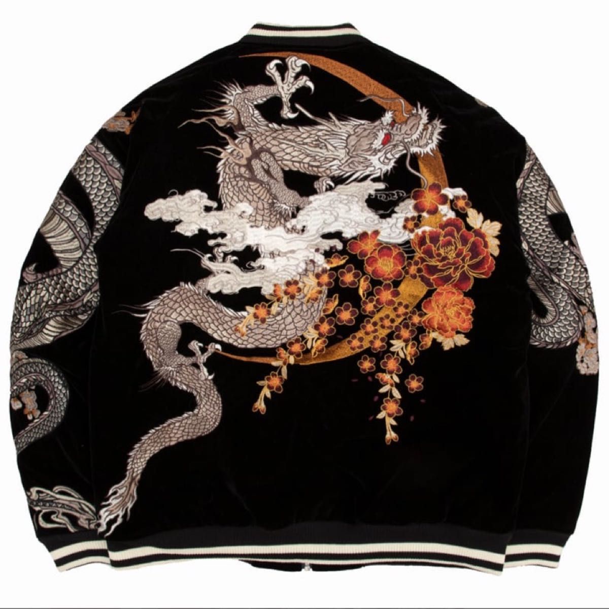 ベロア調 スカジャン 鬼デニム ONI DENIM Lサイズ 黒 龍（竜）ドラゴン