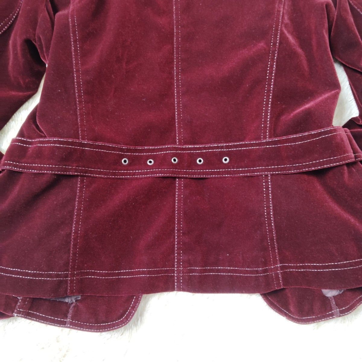 古着】 ジャケット M ベロア ワインレッド 赤紫 レディース アウター