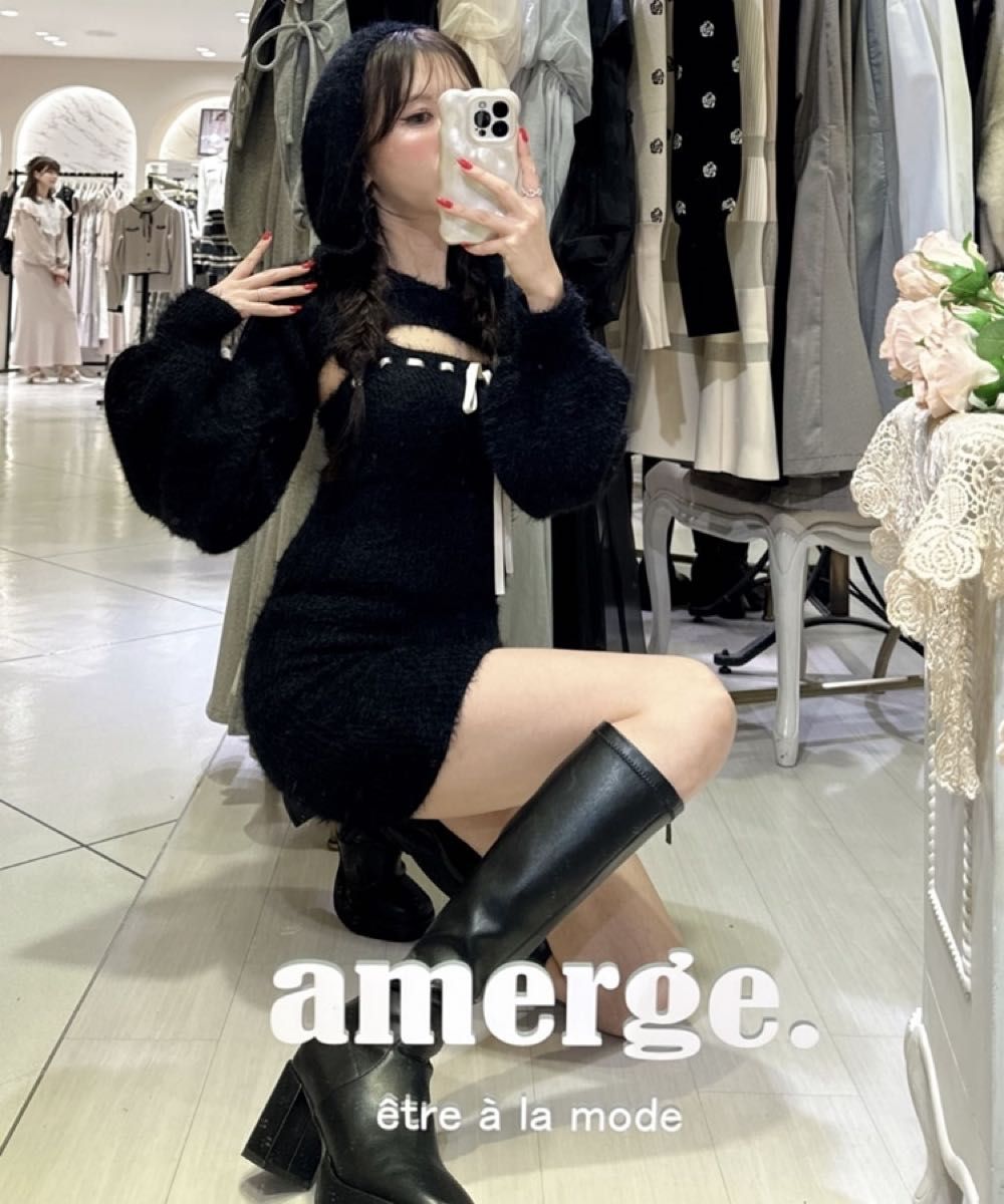 amerge アメルジュ feather foodie tops×ribbon onepiece ワンピース