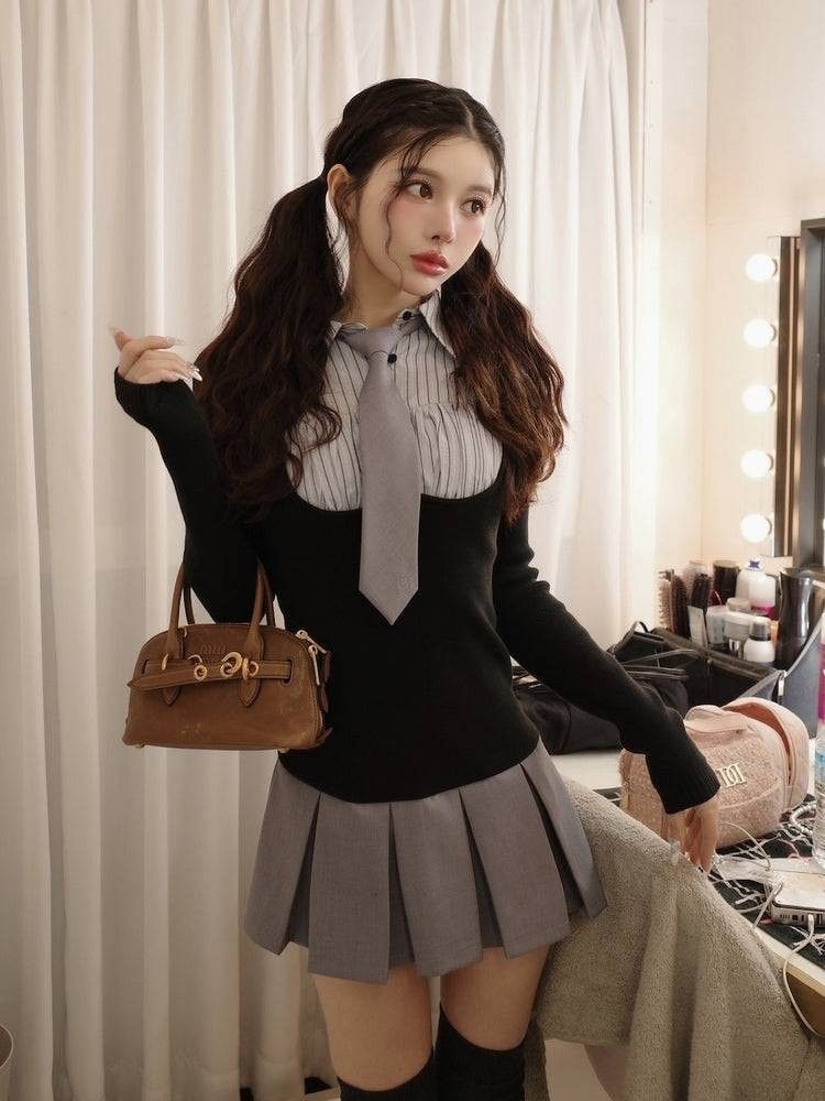 ダーリッチ シャツドッキングニットミニワンピース 【FL】｜Yahoo
