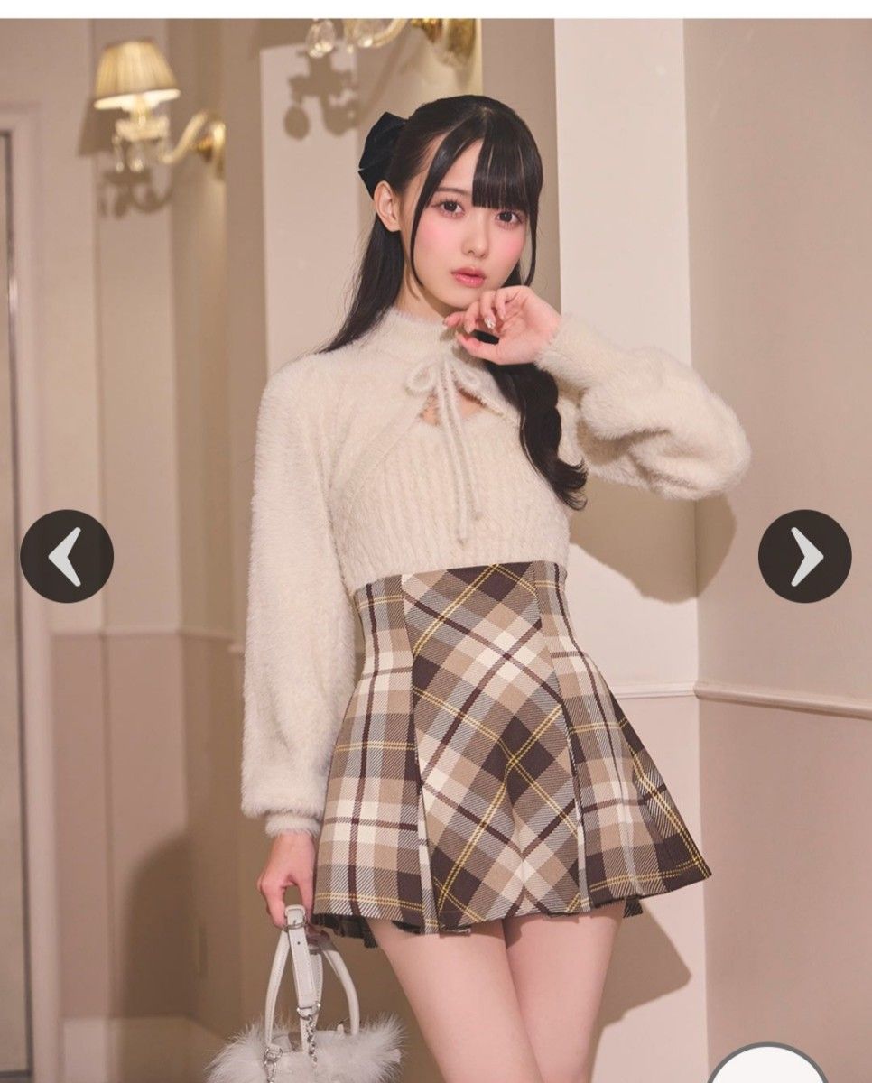 ミシェルマカロン フレアチェックスカート フリーサイズ ベージュ