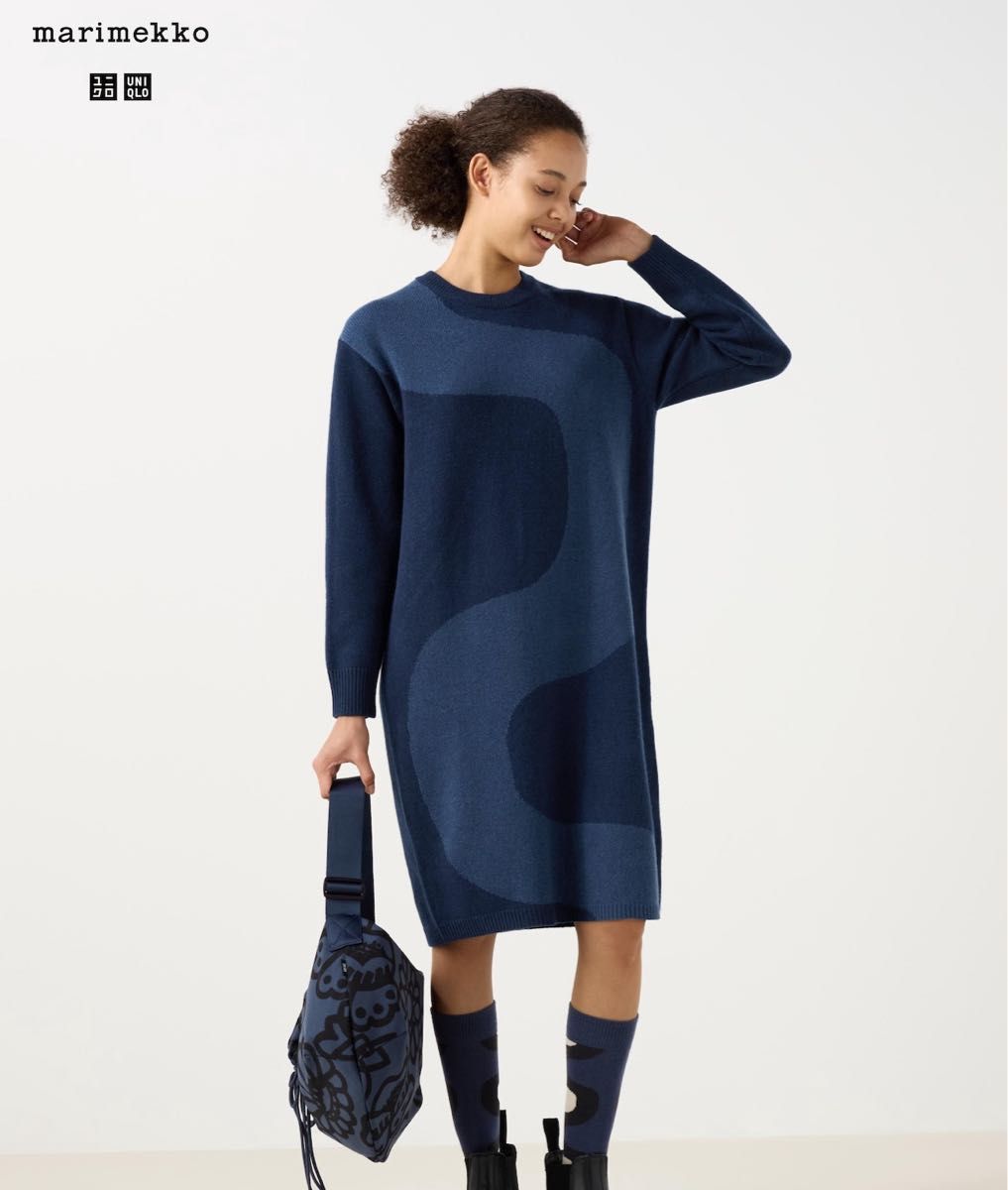 新品 ユニクロ marimekko マリメッコ ラムクルーネック ワンピース L
