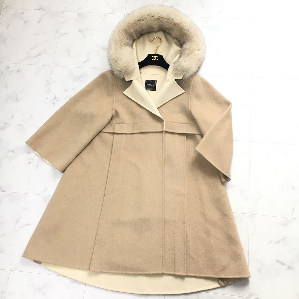 美品 FOXEY フォクシー カシミヤ100% ファー ダブルフェイス コート