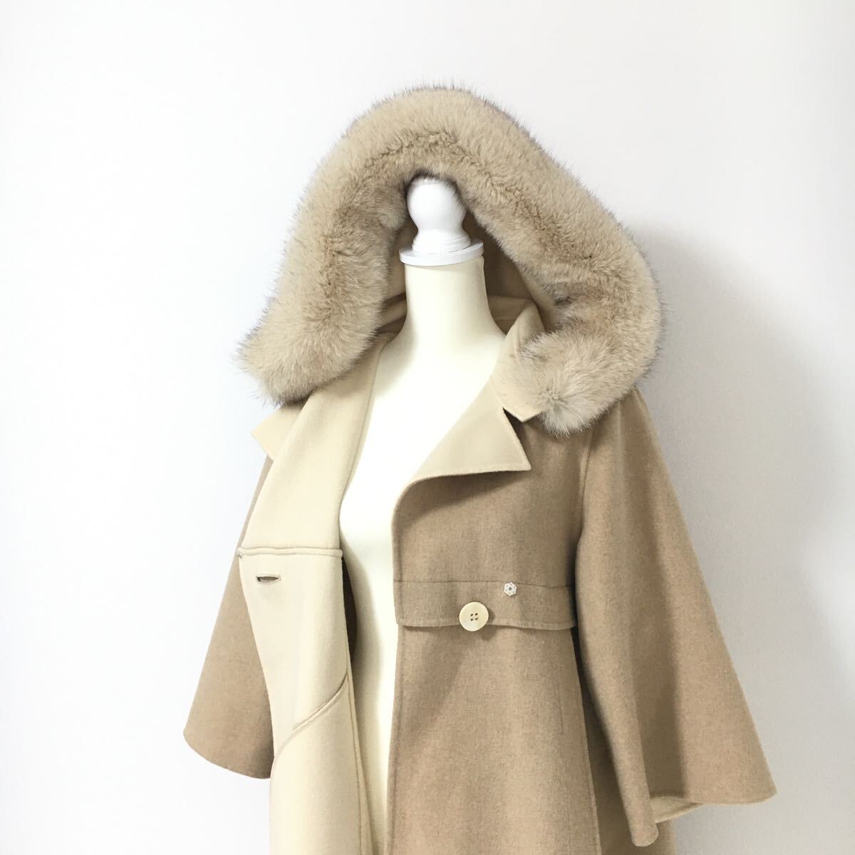美品 FOXEY フォクシー カシミヤ100% ファー ダブルフェイス コート