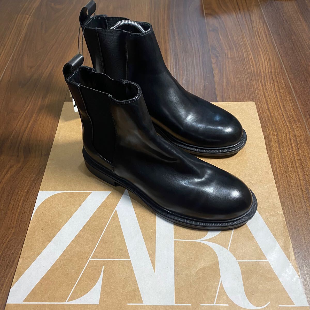 新品 ZARA PUレザーブーツ 26 0cm 40 ALL BLACK メンズ ザラ ブーツ