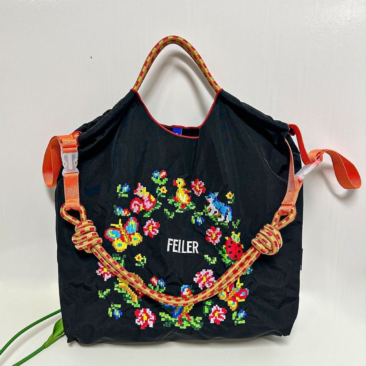 新品 ボールアンドチェーン×フェイラーエコバッグハイジ刺繍 紐付き