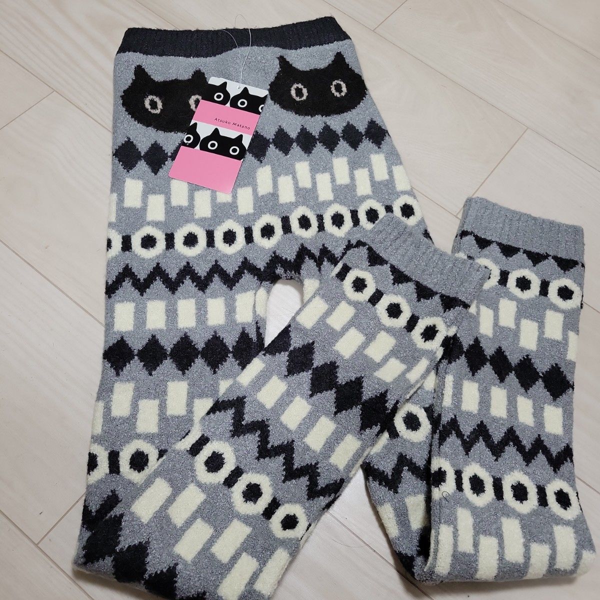 新品 ワコール Atsuko Matano 猫柄ルームウェア もこもこ レギンス M L