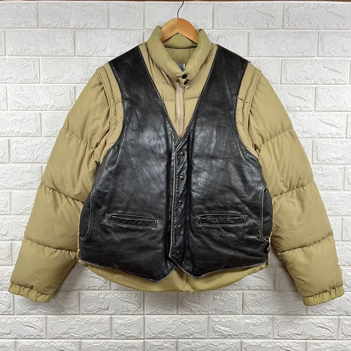 90s schott nyc ショット 2way レザー ダウンジャケット 42 ベージュ