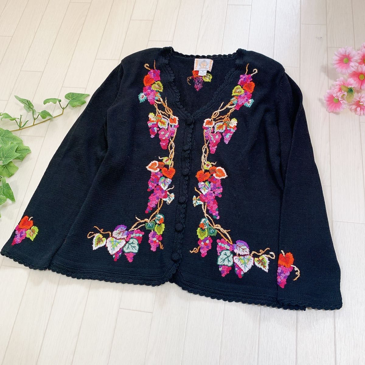 ROYAL ALPACA ロイヤルアルパカ ハンドニット カーディガン 花柄刺繍