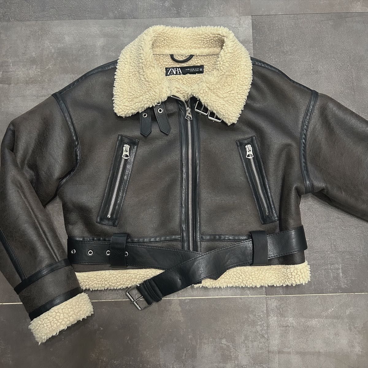ZARA】ダブルフェイス ショートジャケット 8073/254 ダークブラウンXS
