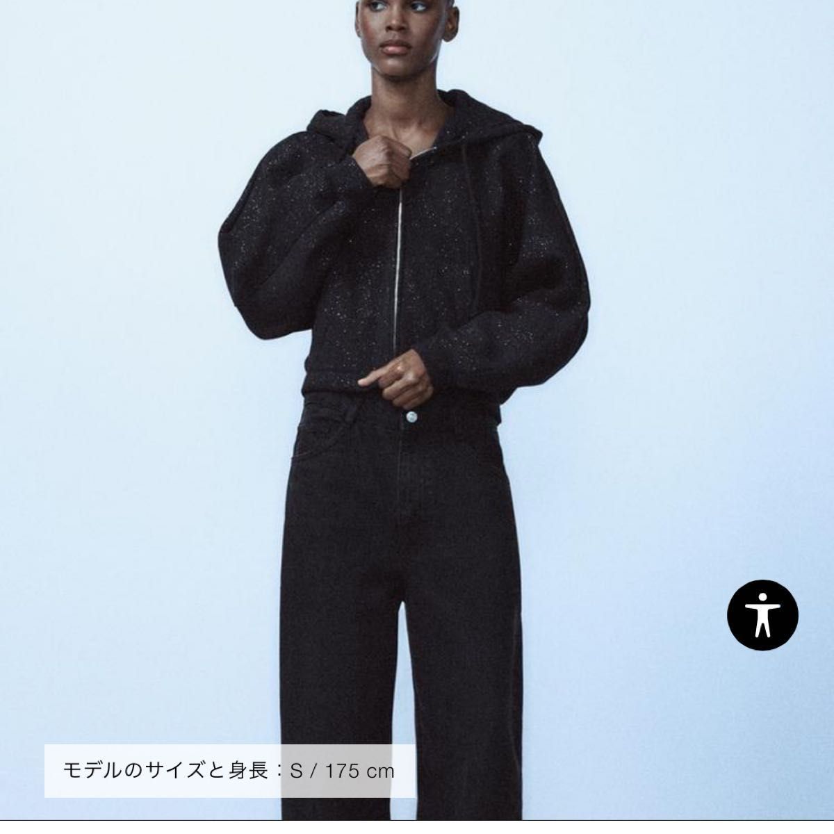 ZARAザラグリッタースウェットシャツショート丈フーディパーカーラメ