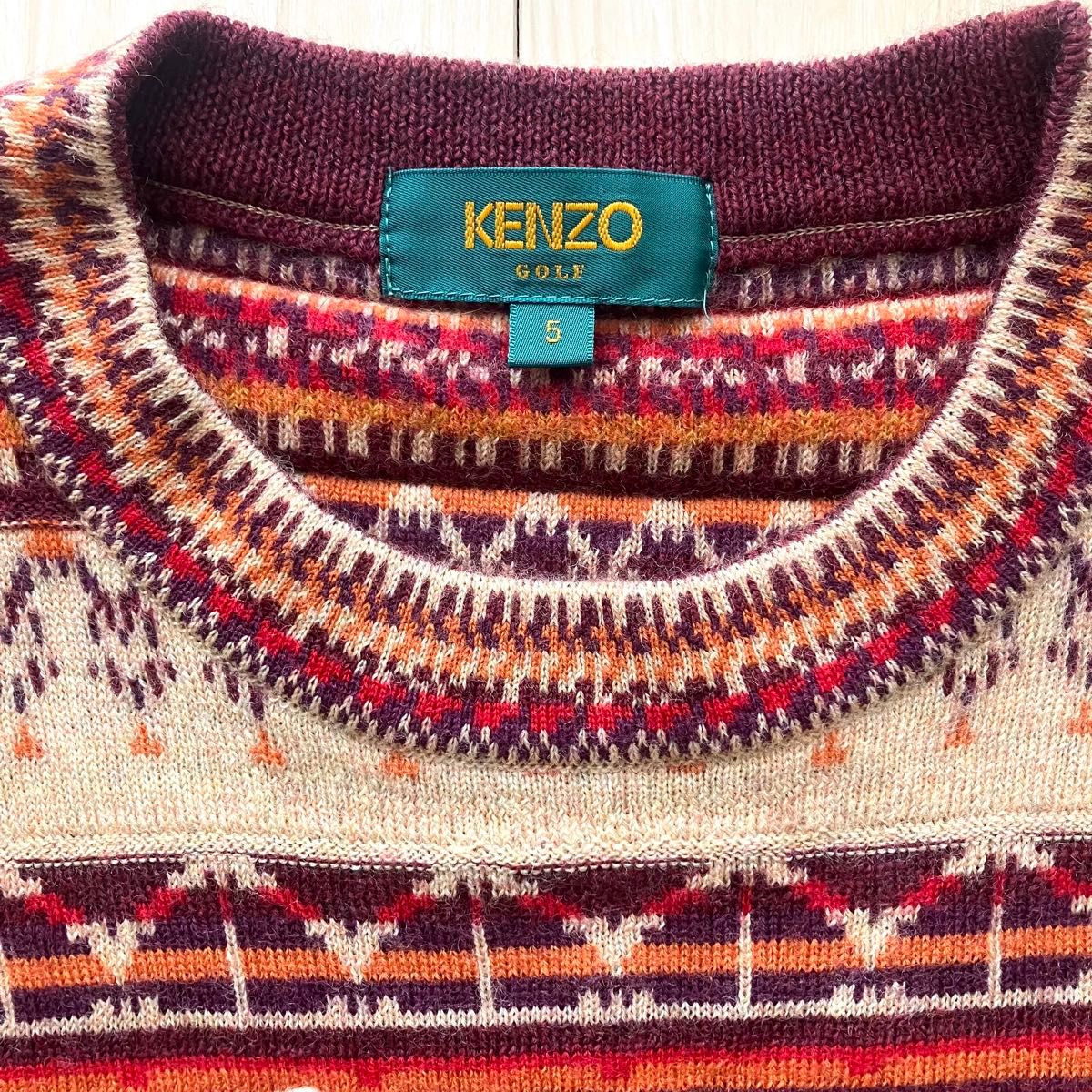 極美品 KENZO GOLF ニット セーター XL 5 マルチカラー ウール100 刺繍