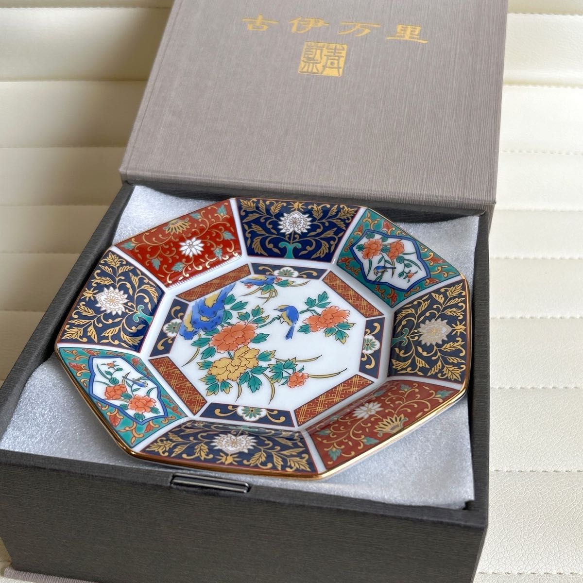 有田焼 青藍窯 金彩古伊万里 八角皿 5枚セット 中皿 銘々皿 花鳥 色絵