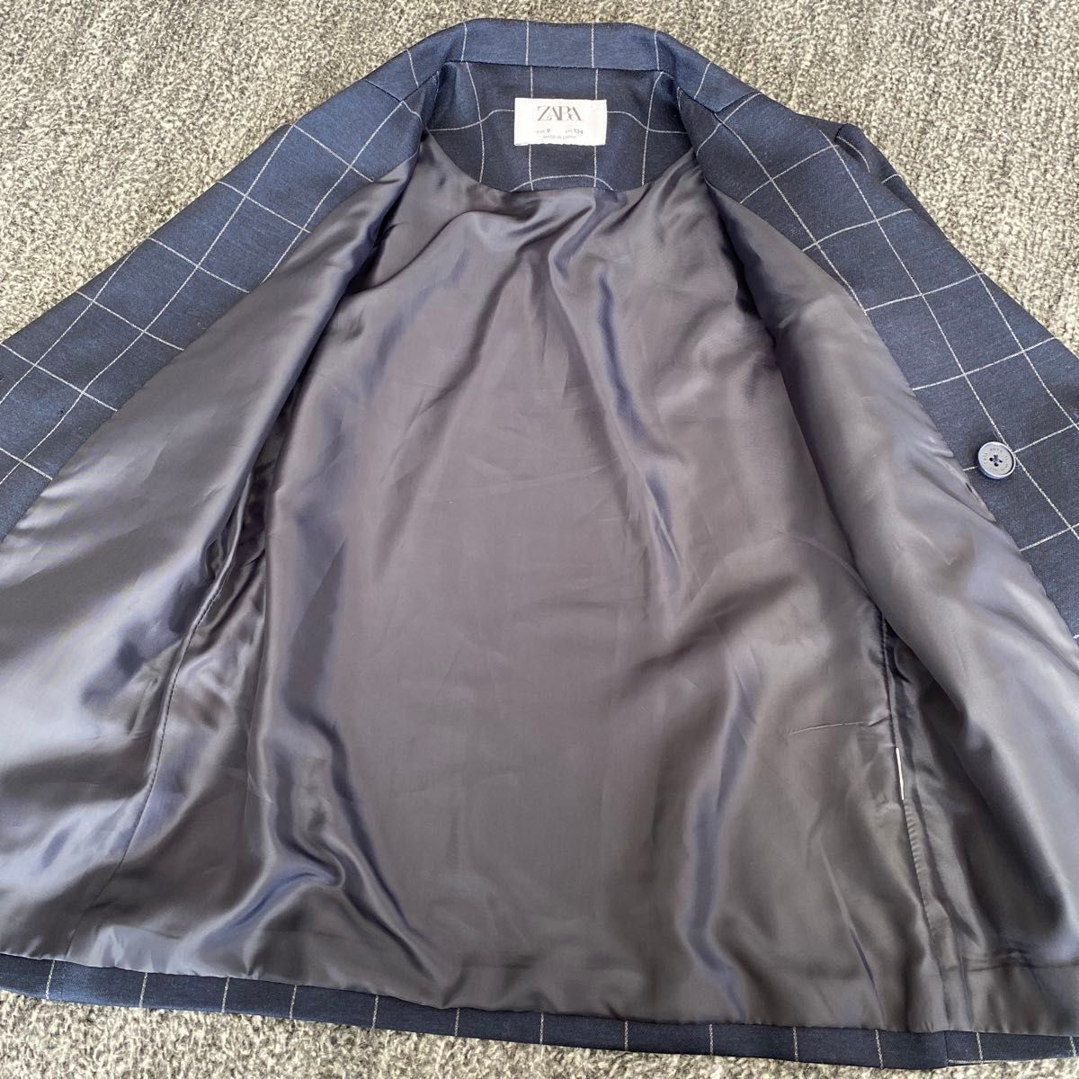 ZARA ネイビー チェック柄 ダブルブレスト スーツジャケット チェック