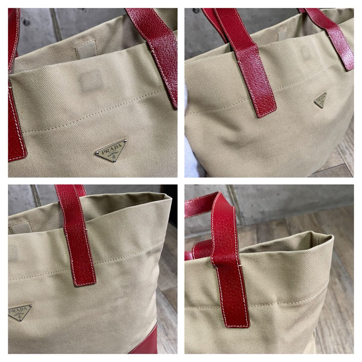 本物 PRADA プラダ 三角ロゴ キャンバス トートバッグ ハンドバッグ