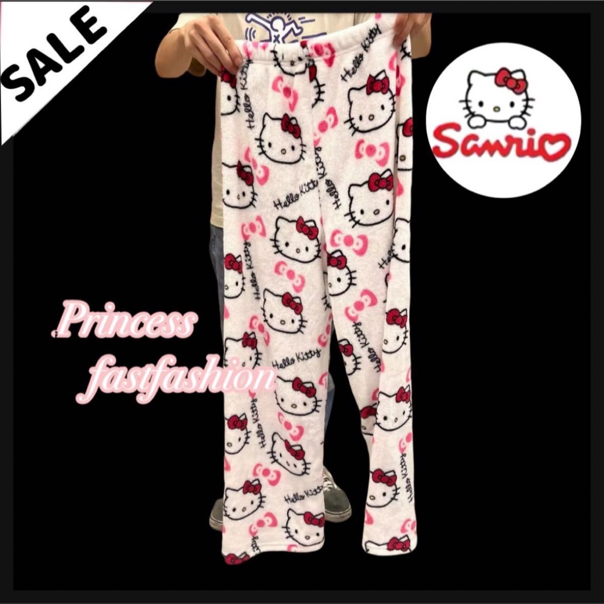 SALE 【M～L／ホワイト】モコモコ ハローキティ パンツ レディース