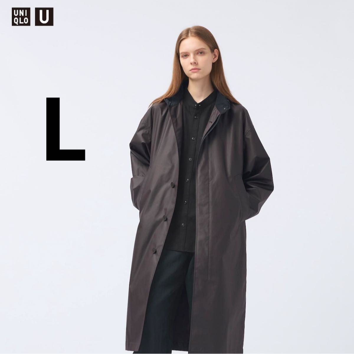 2月限定価格】ユニクロU コーティングロングコート L ダークブラウン