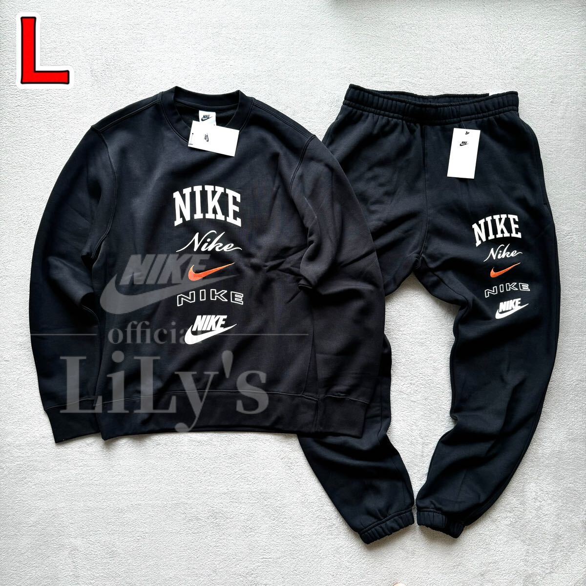 新品 NIKE上下セットアップ L ブラックオレンジ 黒 ナイキ 送料無料