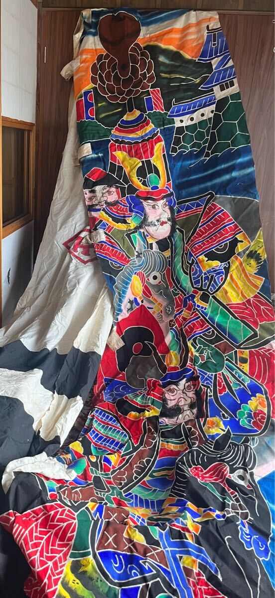 武者絵 兜武者 馬 手描き のぼり旗 木綿 リメイク 古布 古裂 骨董