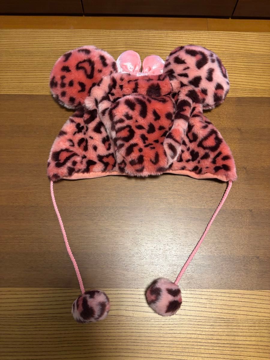 ディズニー ミニー ファンキャップ 耳付き帽子 ヒョウ柄 ピンク 豹柄