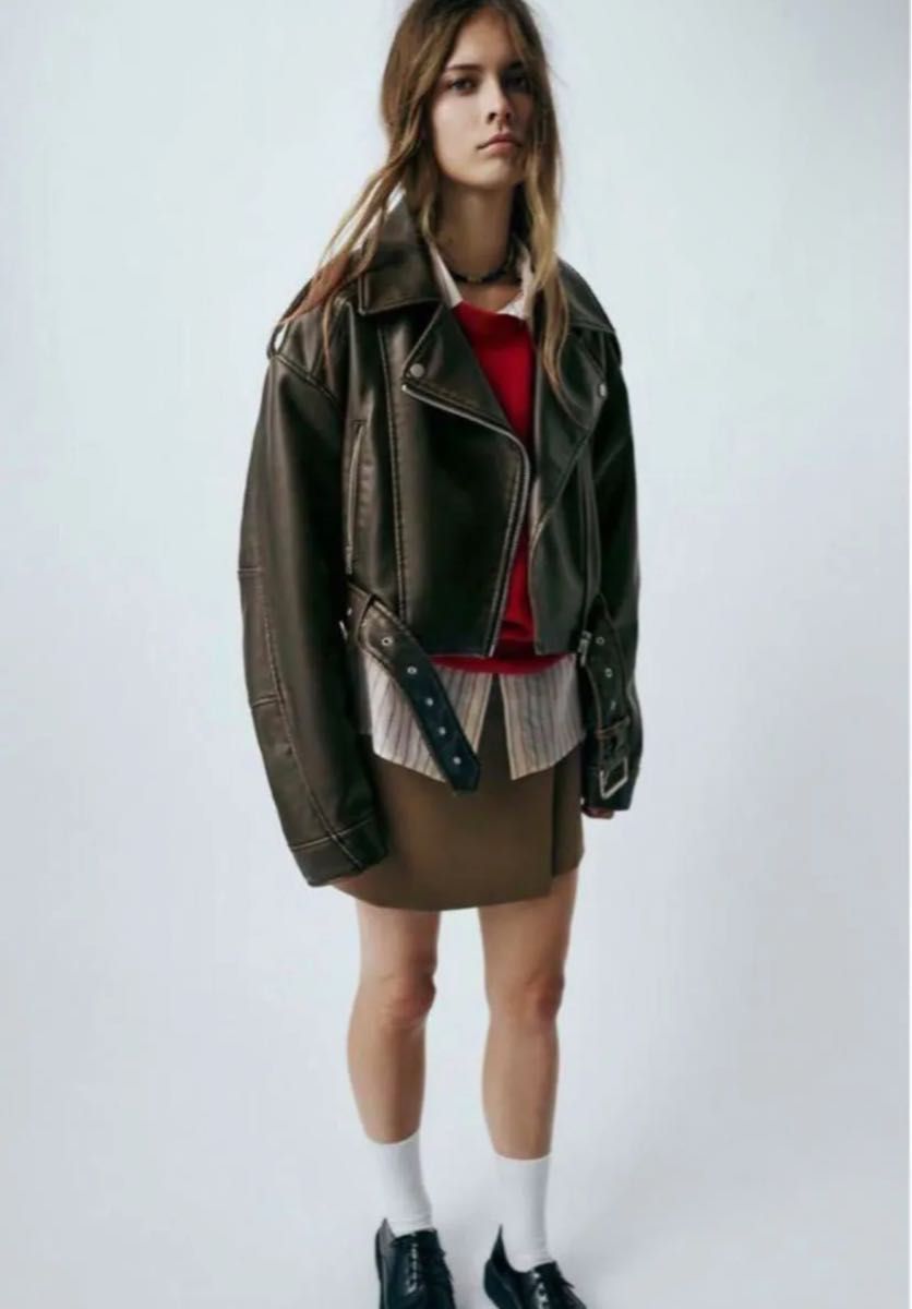 新品 ZARA ザラ フェイクレザー クロップド ライダースジャケット