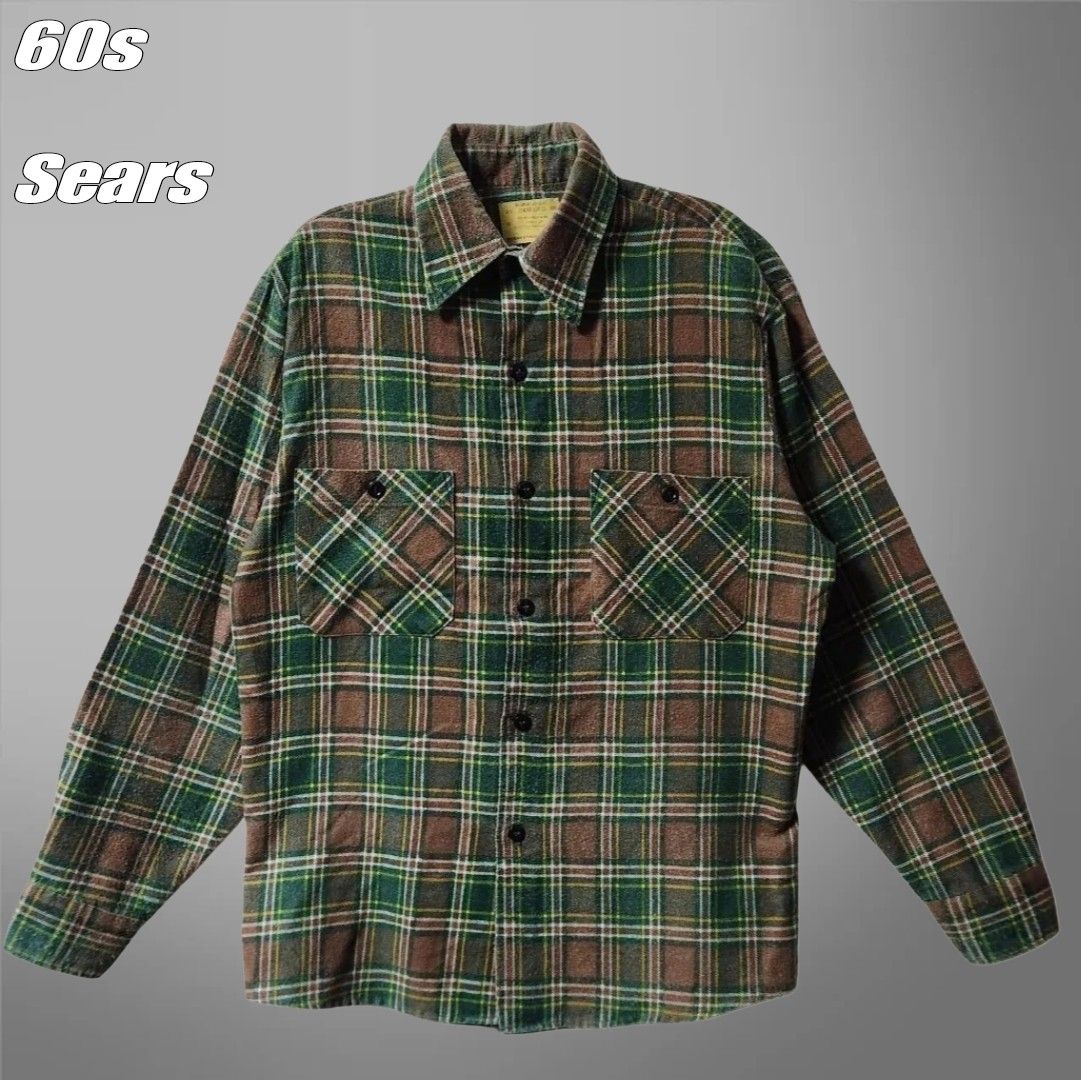 60s Sears シアーズ ネルシャツ プリネル フランネルシャツ ブラウン系