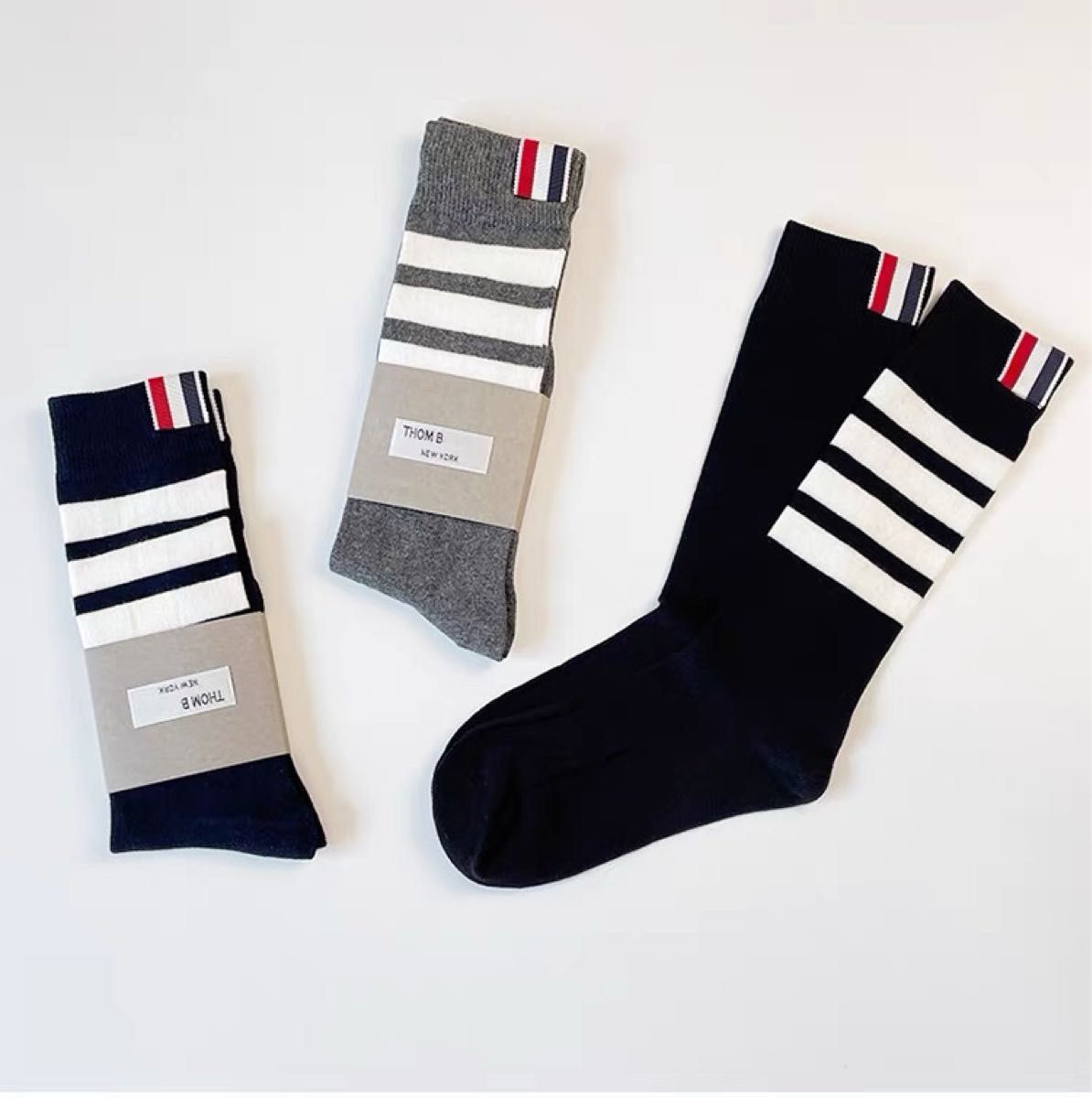 新品】THOM BROWNE トムブラウン ソックス 靴下【単色｜英倫学院｜中筒