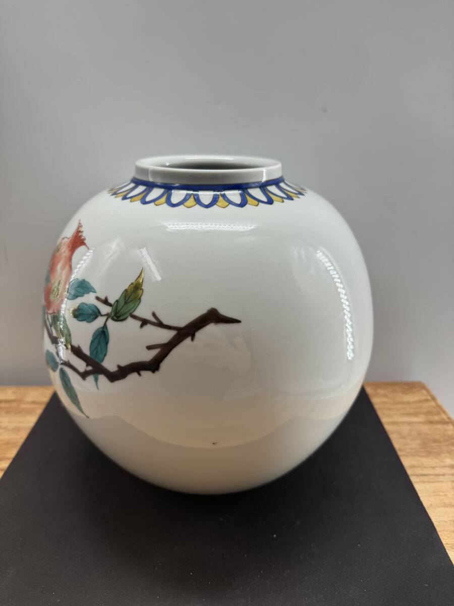 A1150-10/九谷焼/宮川哲爾 造/色絵野草文花器/花入/花瓶/華道具